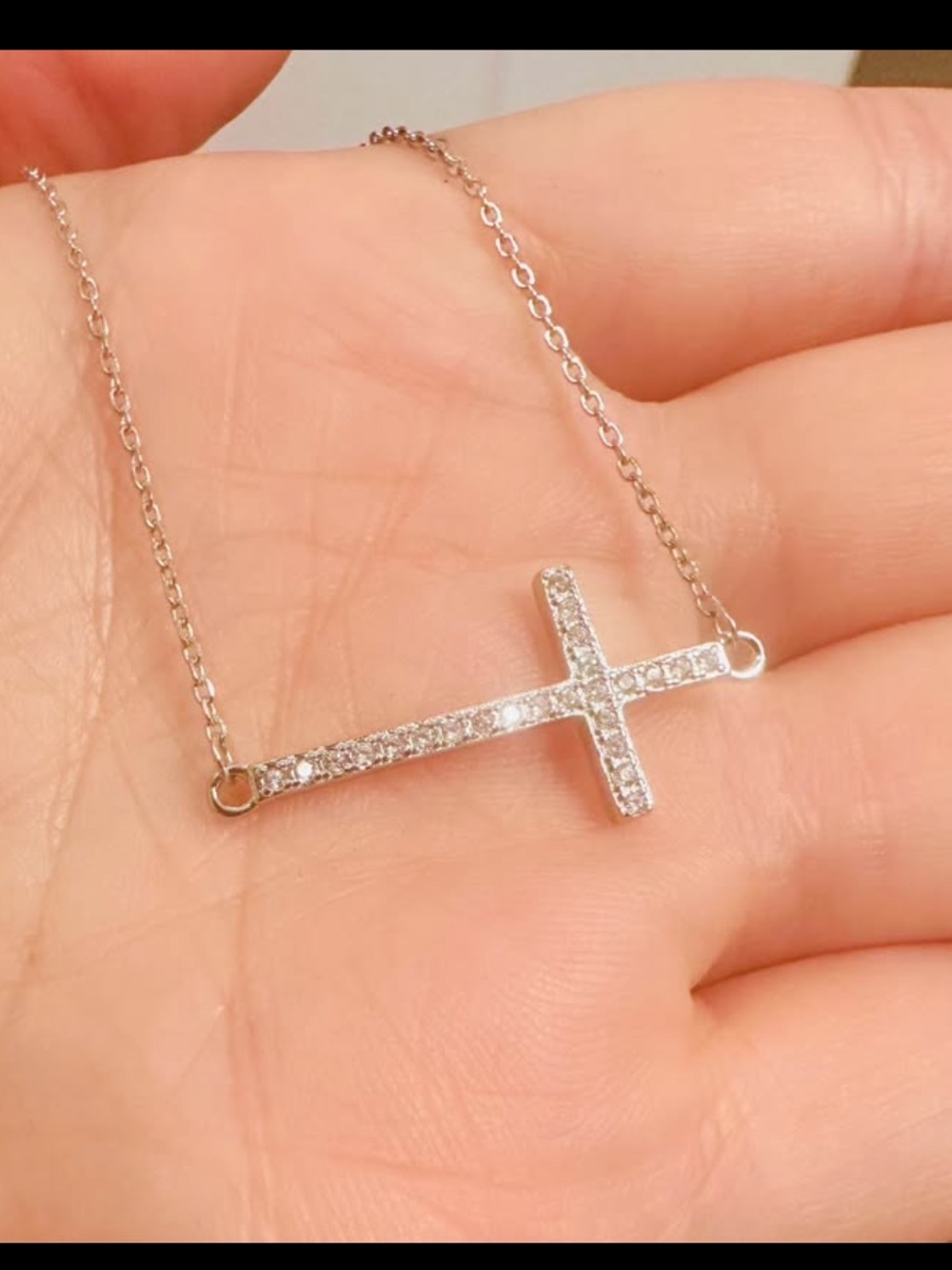 New sideways diamond cross necklace cz solid 925 sterling silver adjustable